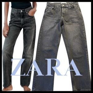 Zara Faded Black Button Fly High-Rise Boyfriend Ankle Jeans (6x28)